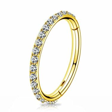 Imagem de BLISI G23 Anéis de nariz de titânio argola septo clicker 16G segmento de nariz articulado argola 8 mm/9 mm/10 mm zircônia cúbica cartilagem brincos concha daith hélice torre tragus orelha piercing