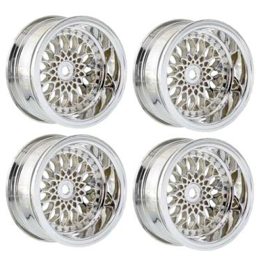 Imagem de LAFEINA 4PCS RC Car Diameter 52mm Plating Plastic Wheels Rims Replacement for Traxxas HSP HPI Tamiya Yokomo TT01 TT02 1/10 RC On Road Touring Racing Drift Car (Offset 9mm, Silver)