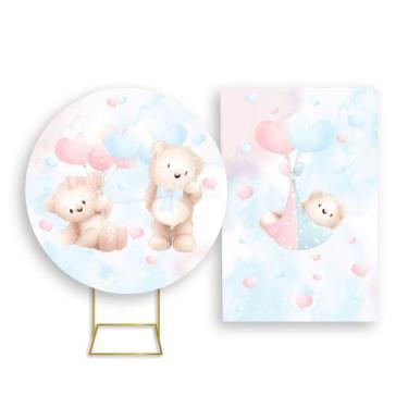 Imagem de Painel De Festa Redondo 1,50x1,50 + Painel Vertical 1,50x2,20 - Revela