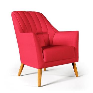 Imagem de Poltrona Decorativa Orion Bordada com Puff Quasar Sued Vermelho Aradec