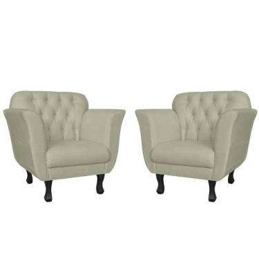 Imagem de Kit 02 Poltronas Decorativas Helena Pés Luis XV Suede Bege - DS Estofa
