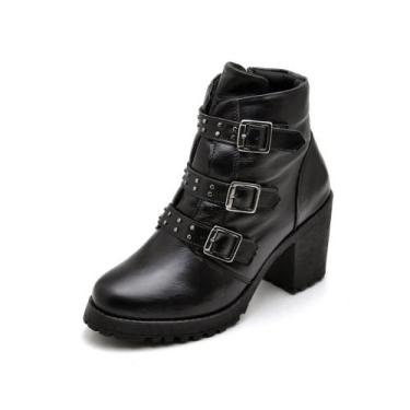 Imagem de Coturno feminino bota de salto alto de couro legitimo tratorado confor