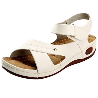 Imagem de Alexis Leroy Sandálias femininas de verão com tira no tornozelo, sola confortável, bico aberto, Branco, 8-8.5