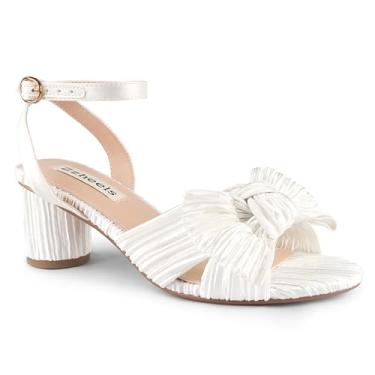 Imagem de Zzheels Sandálias femininas de salto com nó de laço, bico aberto, tira no tornozelo, salto grosso, sapatos de casamento para noivas, 5 cm branco, 40