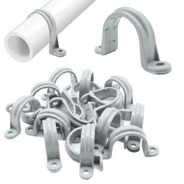 Imagem de Braçadeira de conduíte de plástico com 2 furos, suportes de correia de tubo de PVC (1,27 cm, pacote com 20)