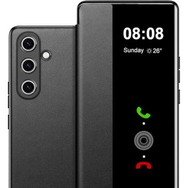 Imagem de Capa flip de couro para Samsung Galaxy A15 Clear S-View, Touchable View para Samsung Galaxy A15 Capa de telefone Smart Window Hard Slim Flip Capa protetora à prova de choque Galaxy A15 5G