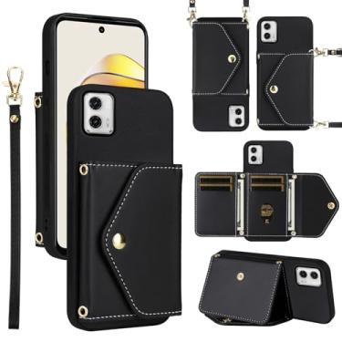Imagem de Dswteny Capa carteira para Motorola Moto G73 5G com cordão de pulso alça de ombro fina bolsa flip, suporte de cartão de crédito de couro PU de luxo acessórios capa de celular para G 73 73G mulheres