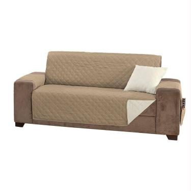 Imagem de Protetor De Sofá Manu Dupla Face 4 Lugares King Microfibra - Caqui/palha