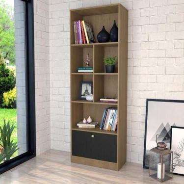 Imagem de Estante Livreiro Bali com 1 Porta e 6 Nichos - Mel/Preto - Emovell, Me