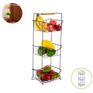 Imagem de Fruteira Tripla Aramada Quadrada De Chão Com Suporte Cozinha - Arthi