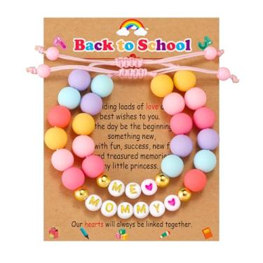 Imagem de Lydow Primeiro dia de pré-escola/jardim de infância/1ª série/2ª série, mini conjunto de pulseiras Mommy and Me/Mama de volta às aulas para 2 joias de presente, 5.5-8.5inches, Sem Pedra Preciosa