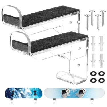 Imagem de Cosmos 2 peças de suporte de parede para snowboard, suporte horizontal para skate, suporte de parede para exibição de skate, clipe de suporte de acrílico de 2 camadas para armazenar capacete e