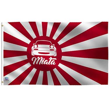 Imagem de Bandeira japonesa de sol nascente Miata JDM de 0,9 x 1,5 m: Banner 100% poliéster, ilhós de latão e cabeçalho de lona forte, para uso externo ou interno (dupla face), branco, vermelho