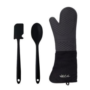 Imagem de Colher Espatula e Luva Profissional Silicone Preto 3un - WECK