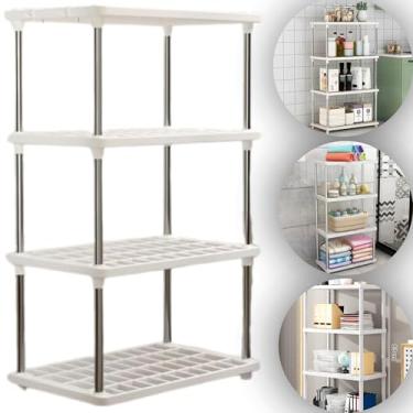 Imagem de Prateleira Modular 4 Andares - Estante Multiuso, Estante Organizadora em Plástico, Branca - Ideal para Cozinha, Banheiro, Lavanderia, Escritorio, Quarto