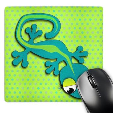 Imagem de 3dRose Mouse pad LLC 20 x 20 x 0,65 cm bonito lagarto azul e verde com fundo de bolinhas desenho animal (mp_116504_1)