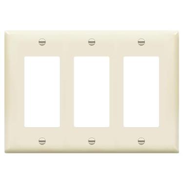 Imagem de ENERLITES Interruptor de Luz Decorador Ou Tomada de Parede, Acabamento Brilhante, Tamanho 3-Gang 4,50" X 6,38", Policarbonato Termoplástico, 8833-La, Amêndoa Clara