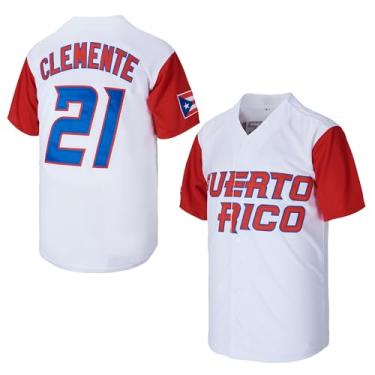Imagem de Kekambas Camisa de beisebol masculina clássica de Puerto Rico #21 World Game Costurada Sem Nome Tamanho P