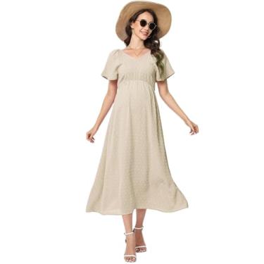 Imagem de Vestido de maternidade feminino, tomara que caia, tomara que caia, evasê, casual, maxi vestido fotográfico para chá de bebê, Apricot-bd, P