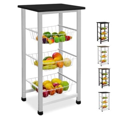 Imagem de Utility Pet & Lar, Fruteira de Chão Aramada Cozinha Metal Madeira Moderna Mesa Cor:Branco/Preto