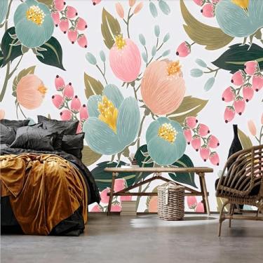 Imagem de Lcythiazole Papel de parede floral de tamanho personalizável - mural de parede floral, papel de parede removível, para quarto de meninas, banheiro, sala de estar