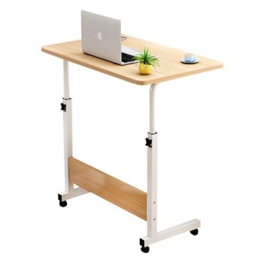 Imagem de Mesa Multiuso AjustáVel Com Rodinhas Mesa Lateral Para Notebook e Tablet, Ideal Para Cama e Sofá (Rosa)(Cor de madeira)
