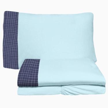 Imagem de Jogo de Lençol 3 Peças Solteiro 78cm Beliche Quadrados 07 Azul Arrumad