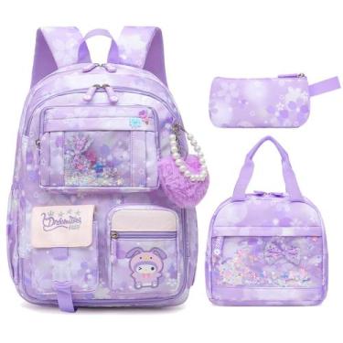 Imagem de Conjunto de mochila escolar Alrisg Lovely Girls de 17 polegadas roxa