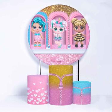 Imagem de Kit Painel de Festa Redondo de 1,80m e Trio de Cilindros LOL - Fera Print
