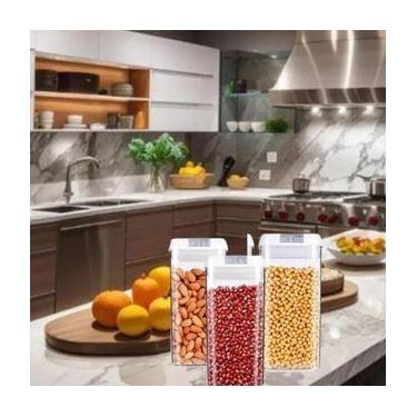 Imagem de Kit 3 Potes Herméticos Acrílico Multiuso 1200ML  Armazenamento Seguro 