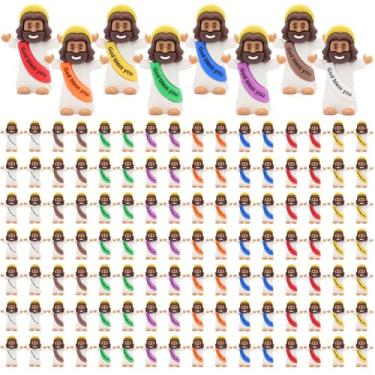 Imagem de Yelakey Mini figuras de Jesus 200 peças pequenas estatuetas de Jesus em massa clássico religioso salvador Jesus decoração para batismo domingo ovos de Páscoa marrom