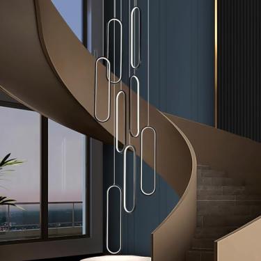 Imagem de GEADI Lustre Moderno De Led Para Teto Alto Com Controle Remoto, Lustre Regulável Para Hall De Entrada, Luminária Pendente Grande Preta Para Escadaria, Entrada (8 Luzes, 3000-6500K)