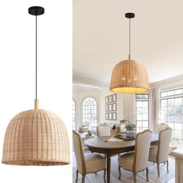 Imagem de Teru Ji Kaikang Luminária Pendente De Vime Com 3 Lâmpadas, Luminária Pendente Estilo Boho De 17,7", Lustre De Vime Trançado À Mão Para Sala De Jantar, Sala De Estar, Quarto, Cozinha, Estilo Fazenda