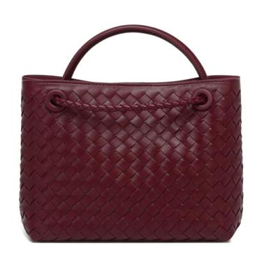 Imagem de Faibiules Bolsa tiracolo de luxo tecida à mão para mulheres, bolsa de ombro moderna, acessório de moda versátil, Vinho tinto