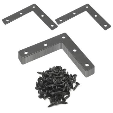 Imagem de VIKKSAER 20 peças de suporte de canto plano, suporte de prateleira tipo L preto 8,5 cm x 8,15 cm, suporte de ângulo de junta decorativa com parafusos para prateleiras armário de móveis