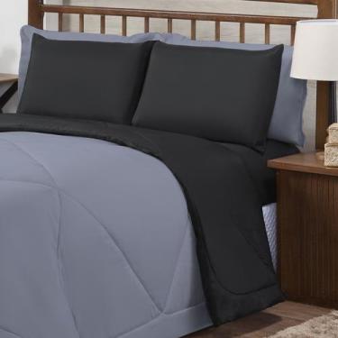 Imagem de Kit Edredom Casal Dupla Face Conforto Margarida 03 Peças - Cinza com P