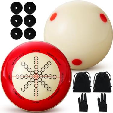 Imagem de Foilswirl 2 peças de bola de bilhar bola de sinuca de 6 cm artefato de treinamento de prática com luvas de bilhar de três dedos, 2 sacos de bilhar e 6 pontos marcadores de mesa de bilhar para