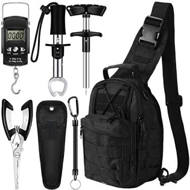 Imagem de Kit de ferramentas de remoção de anzol de 7 peças, mochila de pesca, balança de peixe digital, alicates de pesca com bainha de ferramentas de pesca, separador de anzol para água salgada e doce (preto, estilo sólido)
