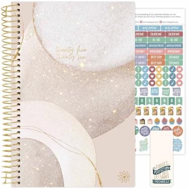 Imagem de bloom daily planners Agenda do ano acadêmico 2025-2026 (julho de 2025 a julho de 2026) - Aesthetic A5 Livro organizador de agenda semanal e mensal com adesivos - 14 cm x 21 cm - bege escovado