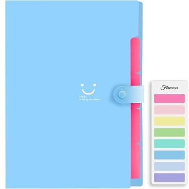 Imagem de Forvencer Pasta de arquivo expansível, pasta fofa azul para documentos importantes, organizador de pastas de 5 bolsos com etiquetas pasta sanfonada, tamanho carta, pasta organizadora de papel,