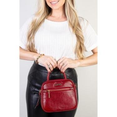 Imagem de Bolsa baú pequena de couro liso transversal Catarina-Feminino