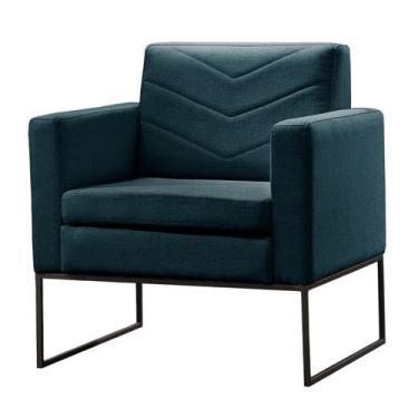 Imagem de Poltrona Decorativa Base Preta Linho Azul Mel - Naluma Móveis