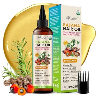 Imagem de AKBAN Óleo de Batana 100% puro para crescimento do cabelo com rícino, alecrim, abóbora, infundido com biotina, queratina e vitamina E, óleos de mistura de cabelo premium para crescimento e
