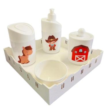 Imagem de Kit Higiene Baby Cowboy Menino c/bandeja em MDF - Dóia Kids, Quadrada 