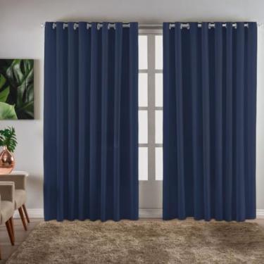 Imagem de Cortina Grande Ilhós Cromado 3 X 2.20 Oxford Para Quarto Sala Escritório(Azul Marinho)
