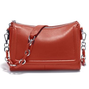 Imagem de zency Bolsa feminina de couro transversal branca moderna axila bolsa de ombro com alça de corrente de acrílico, laranja vermelha, Laranja, vermelho