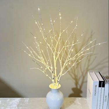 Imagem de EMINGSKY Pacote com 3 galhos brancos iluminados para vaso, galho de árvore artificial de 80 cm (31,5 pol), 150 lâmpadas de LED brancas quentes operadas por bateria para festa de casamento de Natal