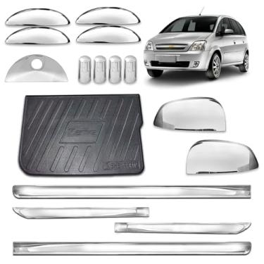 Imagem de Aplique Friso Lateral X-treme + Maçaneta 4 Portas + Maçaneta Traseira + Par de Retrovisor + Protetor Bandeja de Porta-malas + Tampa de valvula adaptável para Meriva 2002 a 2012 Kit Cromado