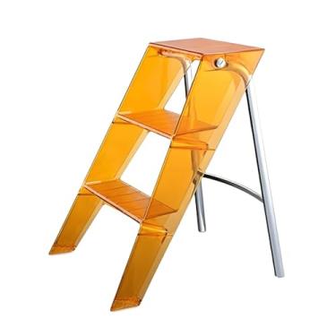 Imagem de Lzyjckh Escada de acrílico com 3 degraus, Puffs decorativos modernos, Banco dobrável com degraus e design 2 em 1, para uso doméstico e no escritório,Orange