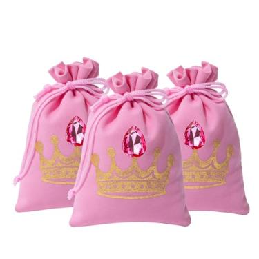 Imagem de RICHNESS Sacos de lembrancinha de festa de princesa com design de coroa e joia rosa conjunto de 12